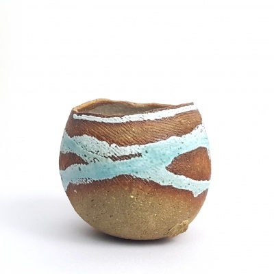 Small Stoneware Candle Holder with Sea Surf Glaze